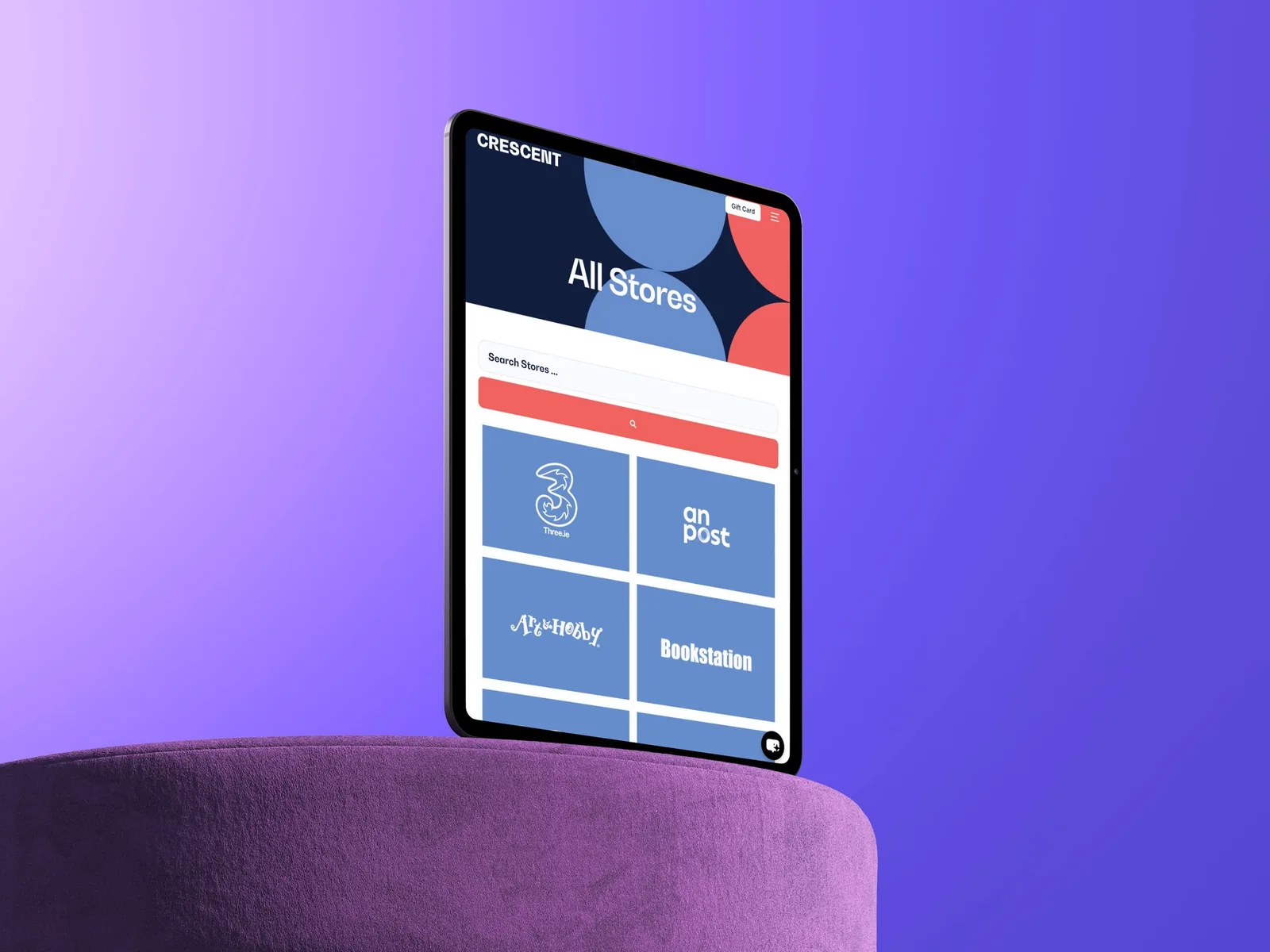 Ecommerce website design for a store directory shown on a tablet.