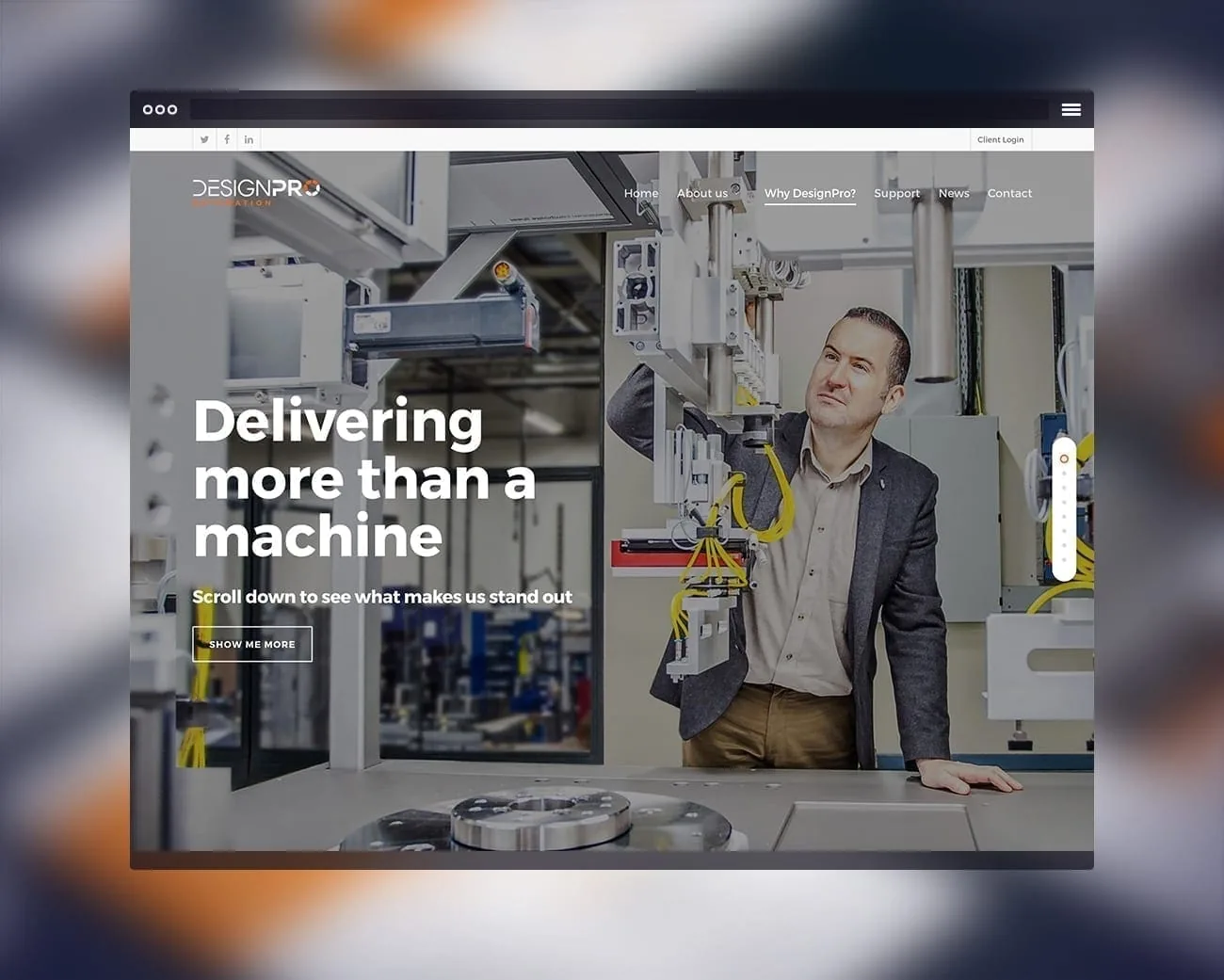 Professional homepage UI for DesignPro website design with engineer.