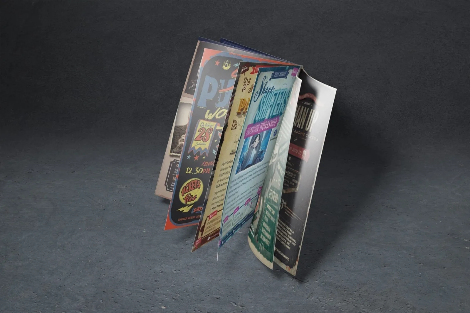 Creative print flyers showcase branding agency the region design examples.