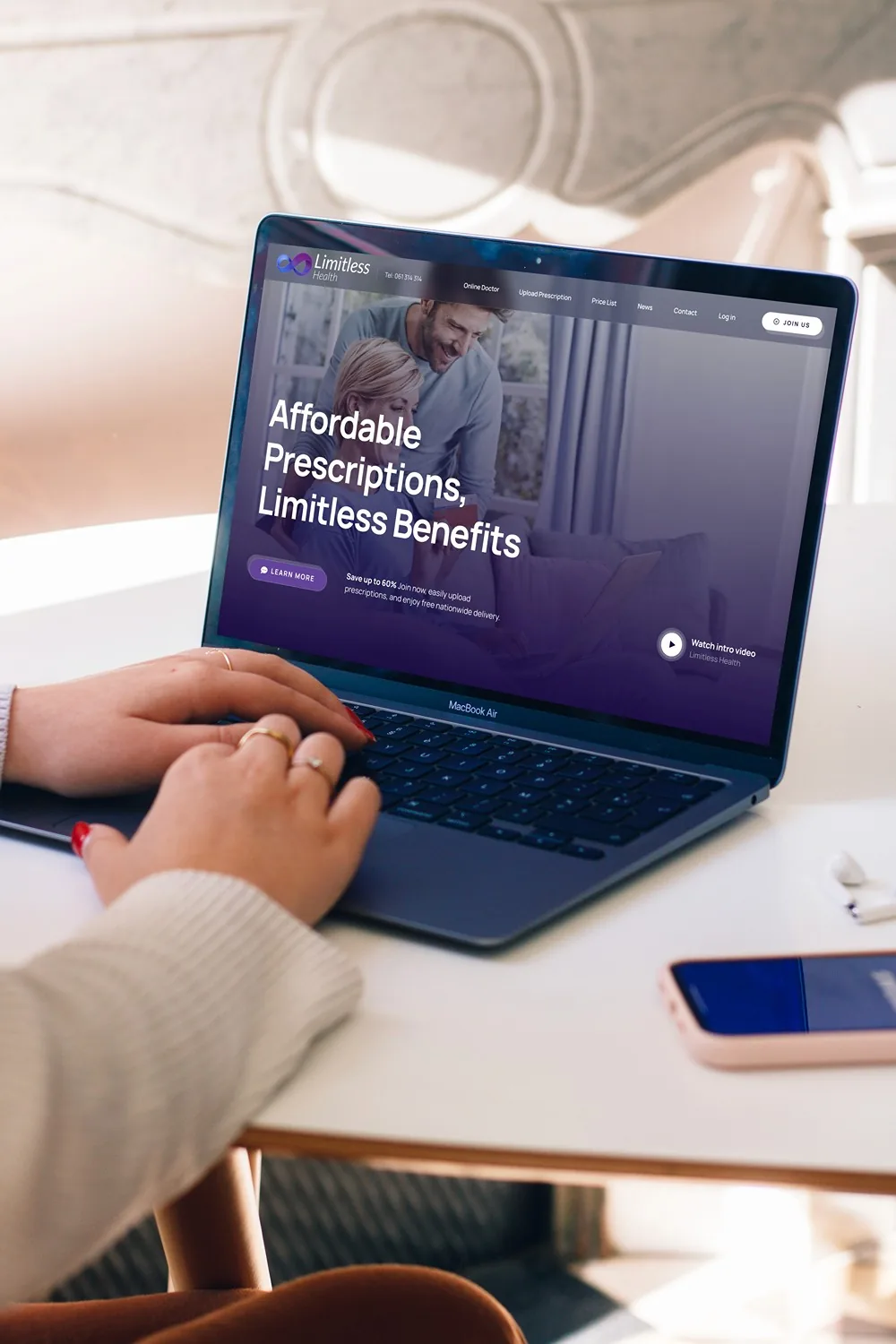 Custom website design for health client displayed on laptop.