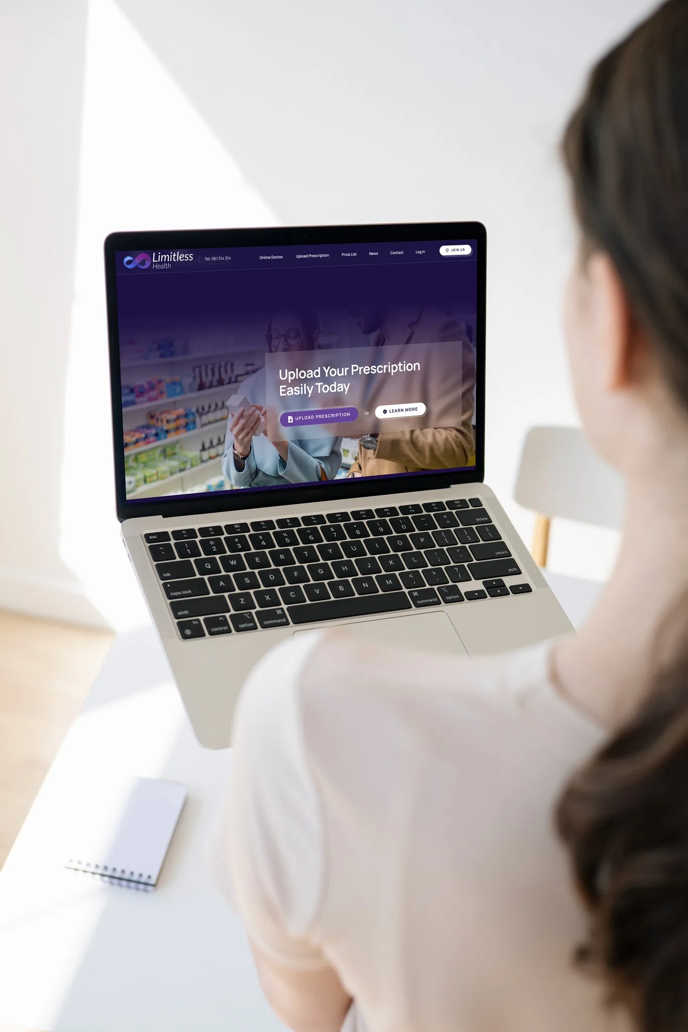 Ecommerce website design for prescription uploads on a healthcare site.