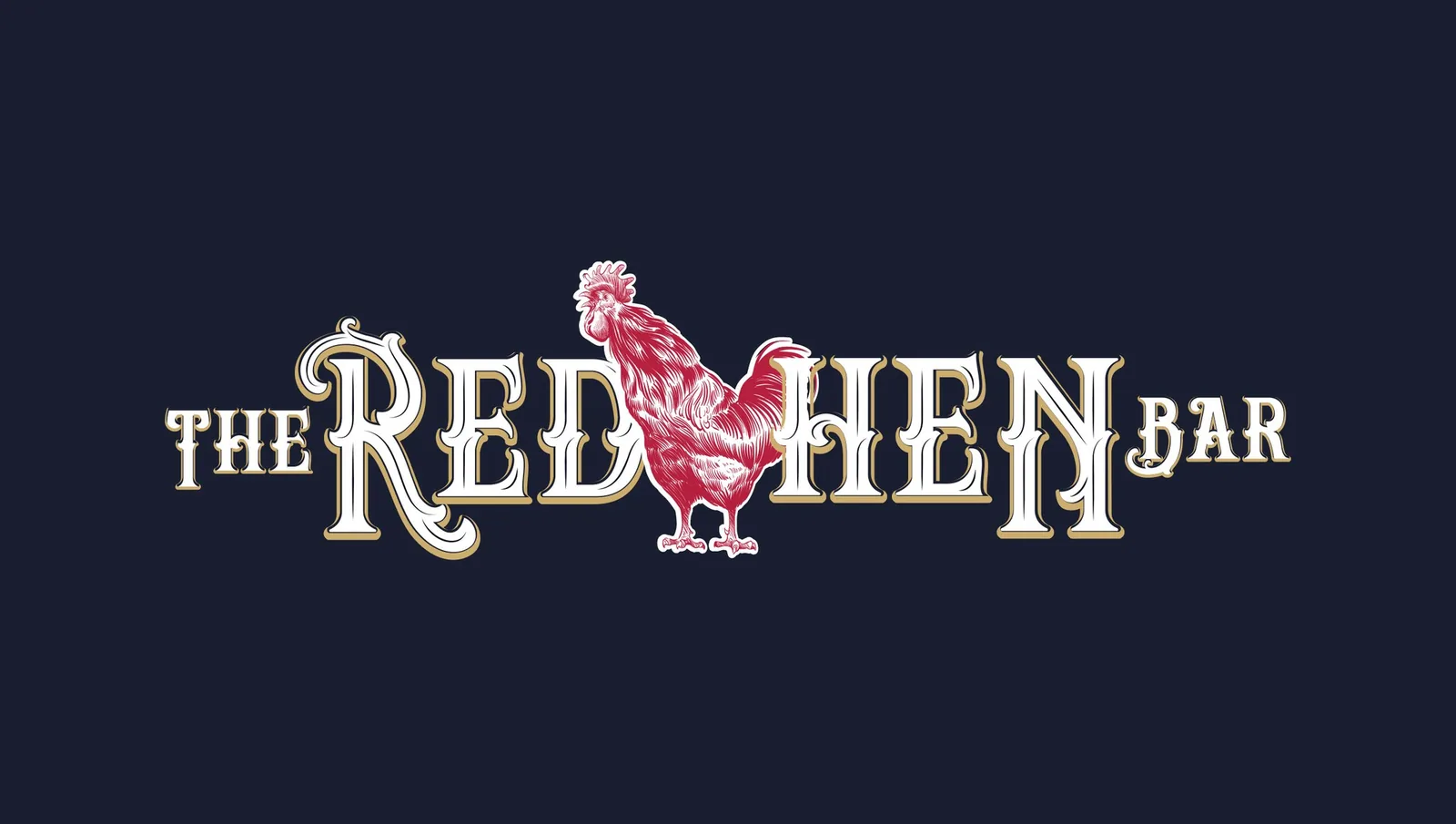 The Red Hen Bar logo with a red rooster, showcasing brand identity design.