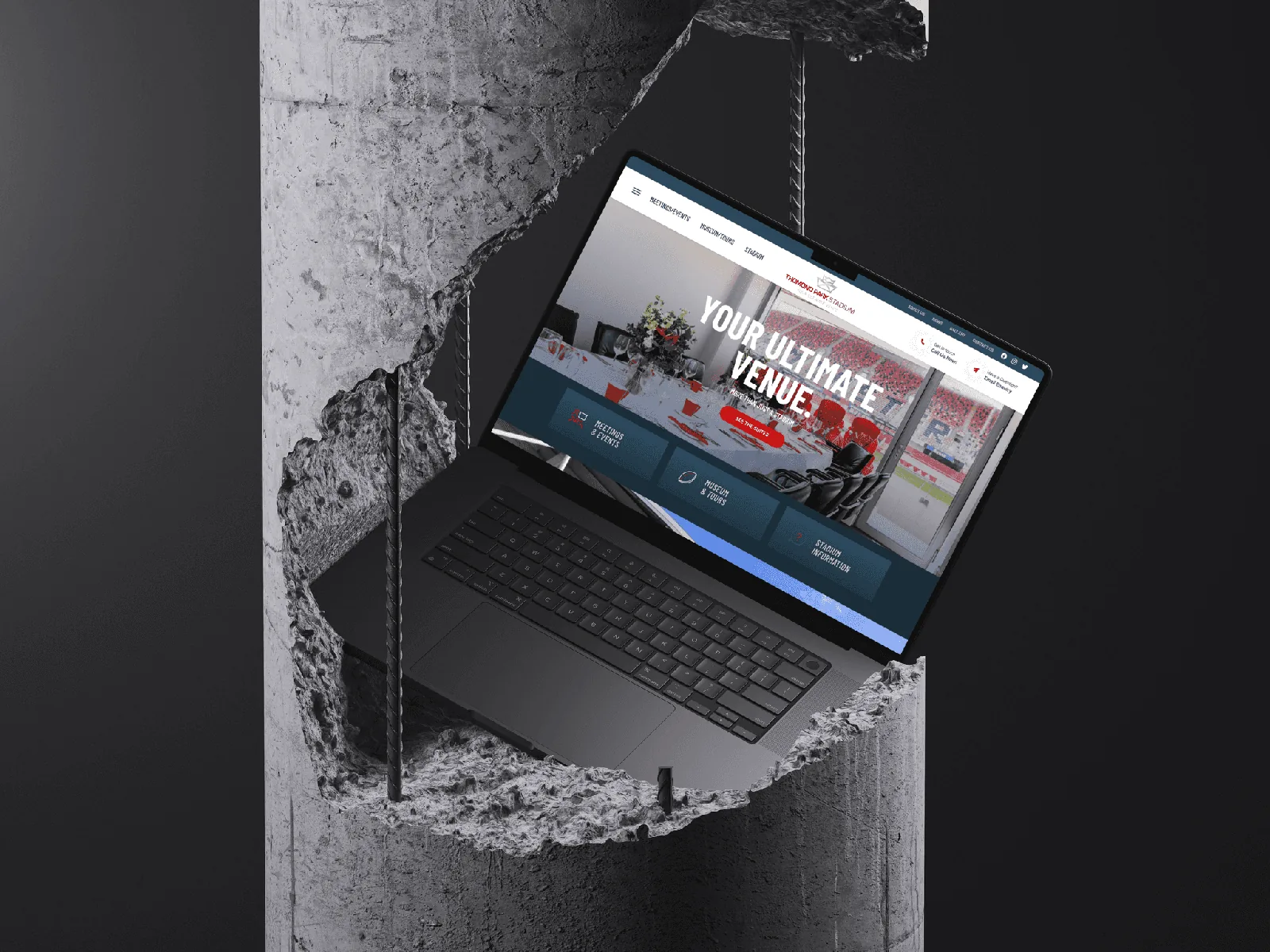 Website for a venue on a laptop, demonstrating website design.