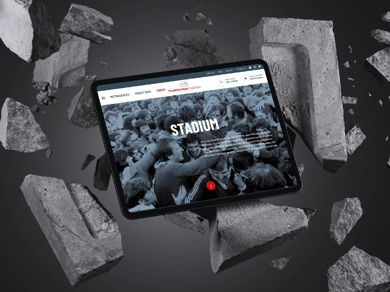 Tablet displays Thomond Park Stadium website for Vancouver Website Design.