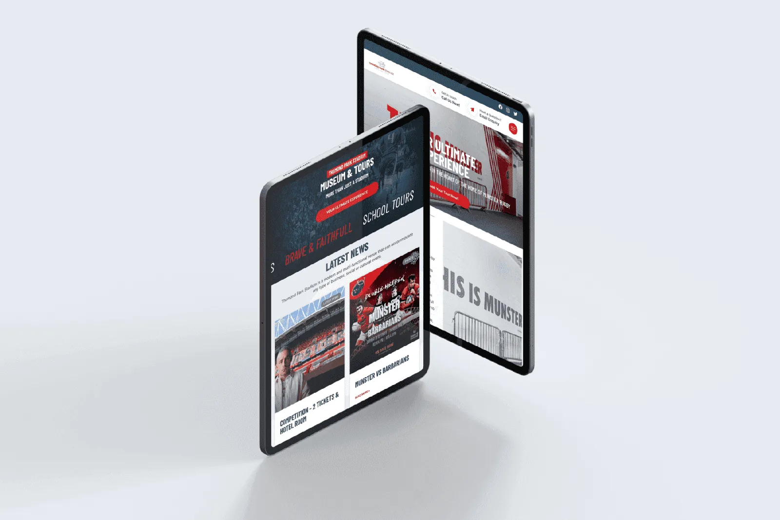 website design displayed on tablets for a sports venue.