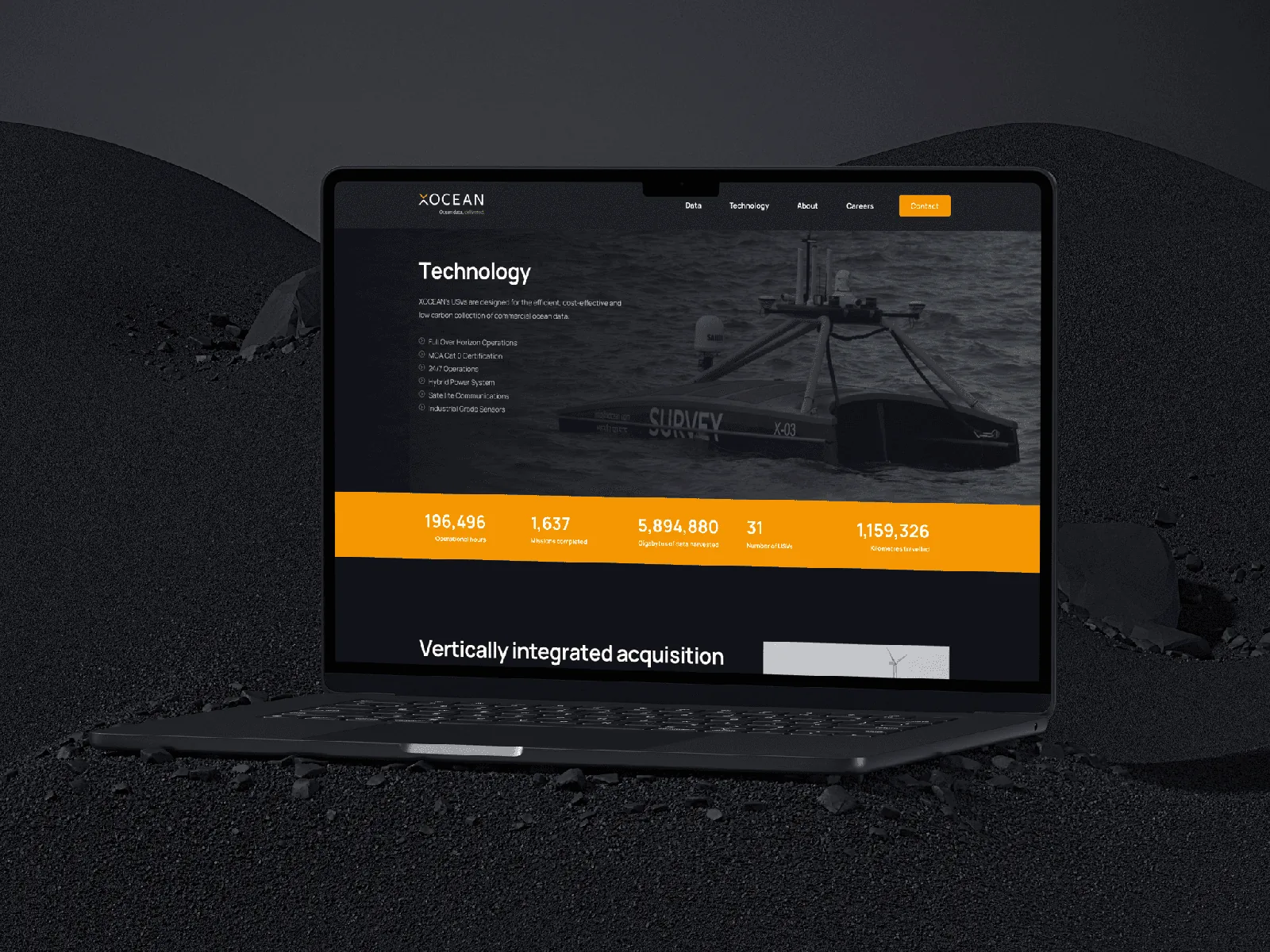 XOCEAN website showing technology and data metrics by Vancouver Website Design.